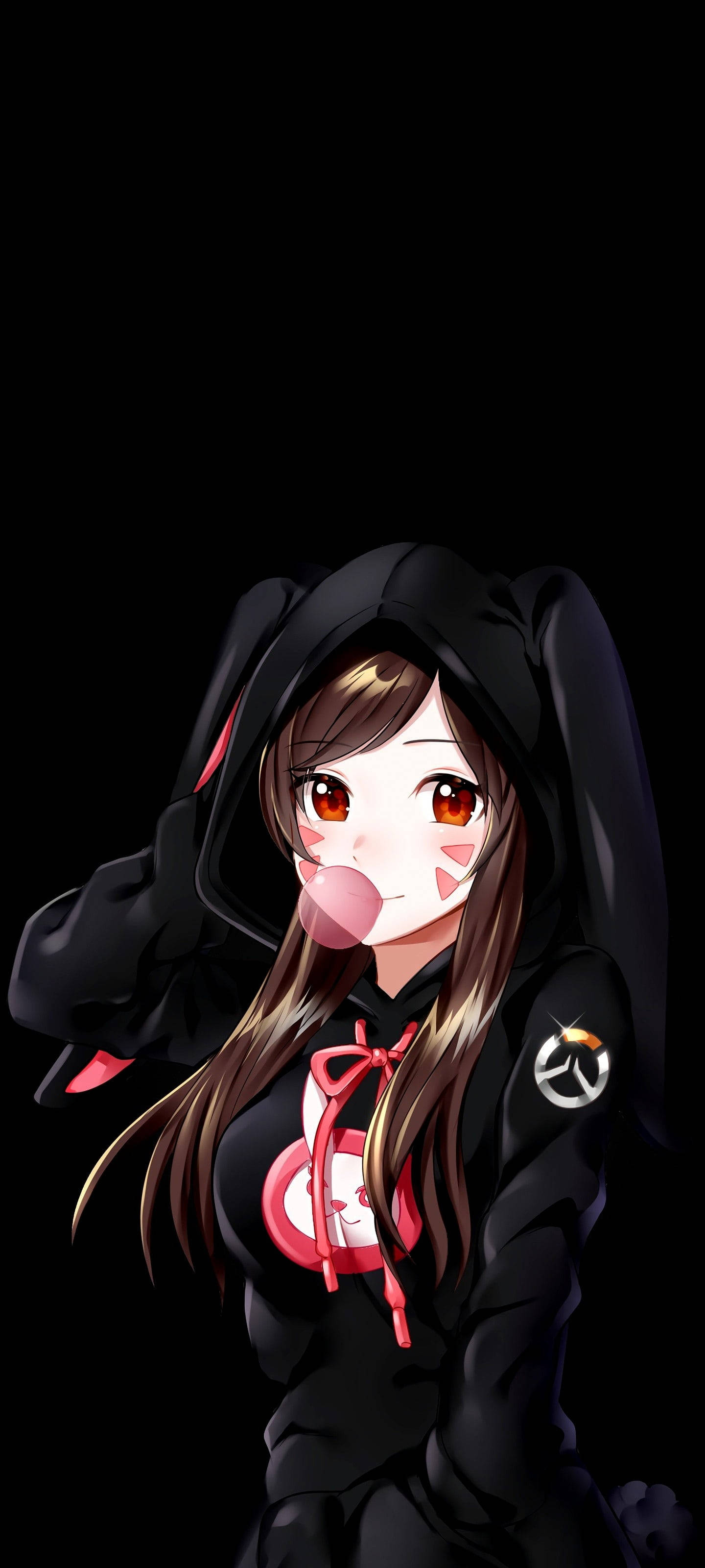 Anime Girl, black hoodie, bunny ears, 2K Phone Wallpaper