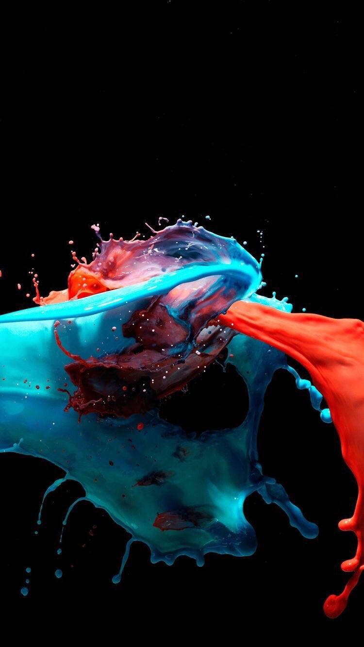 Oled iPhone, vibrant blue, red paint splashes, HD Phone Wallpaper