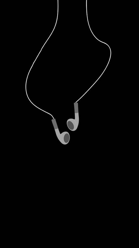 OLED Phone, white wired earphones, stark black background, SD Phone Wallpaper