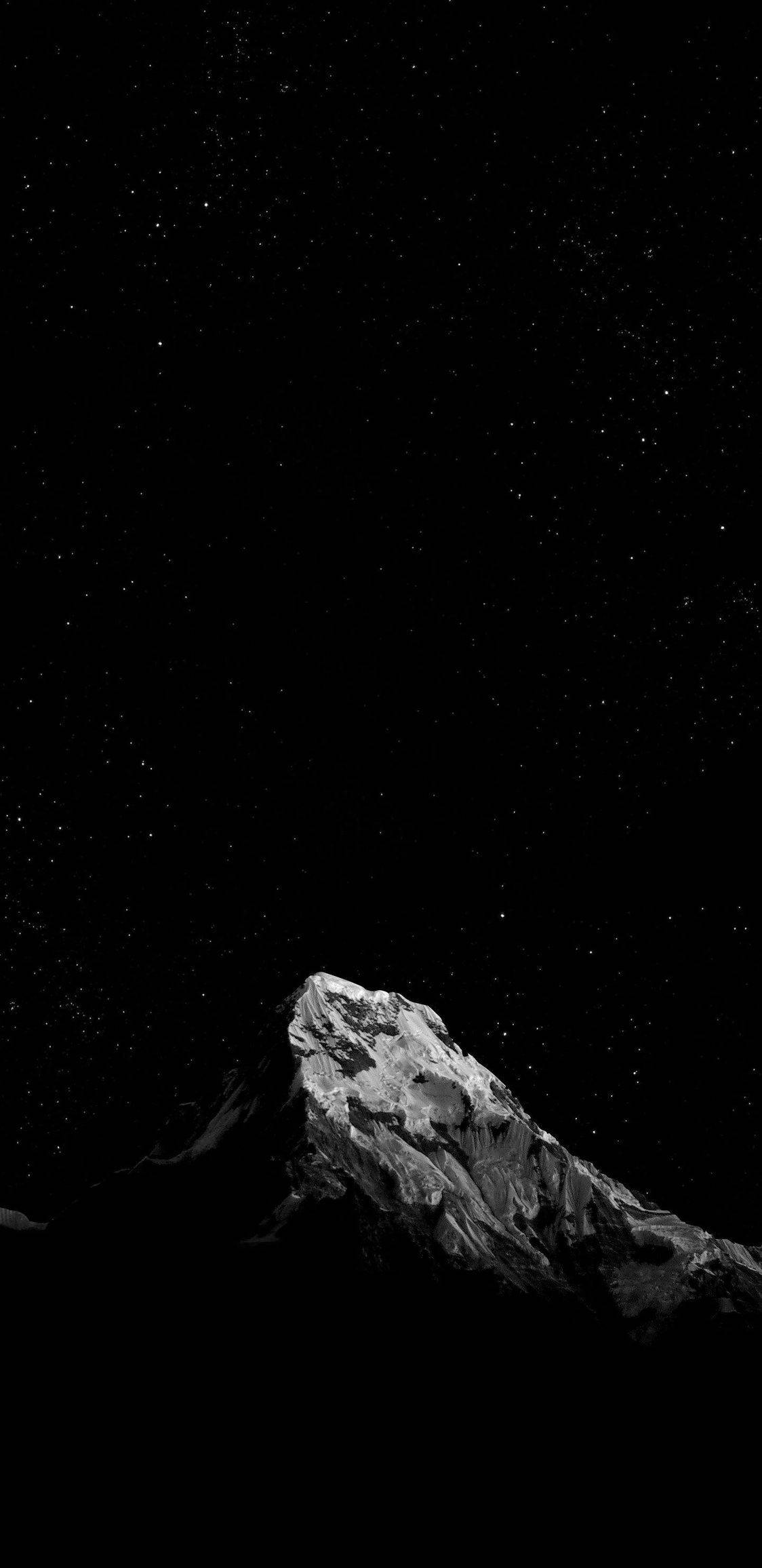 Oled, snowy mountain, star-filled black night sky, Full HD Phone Wallpaper