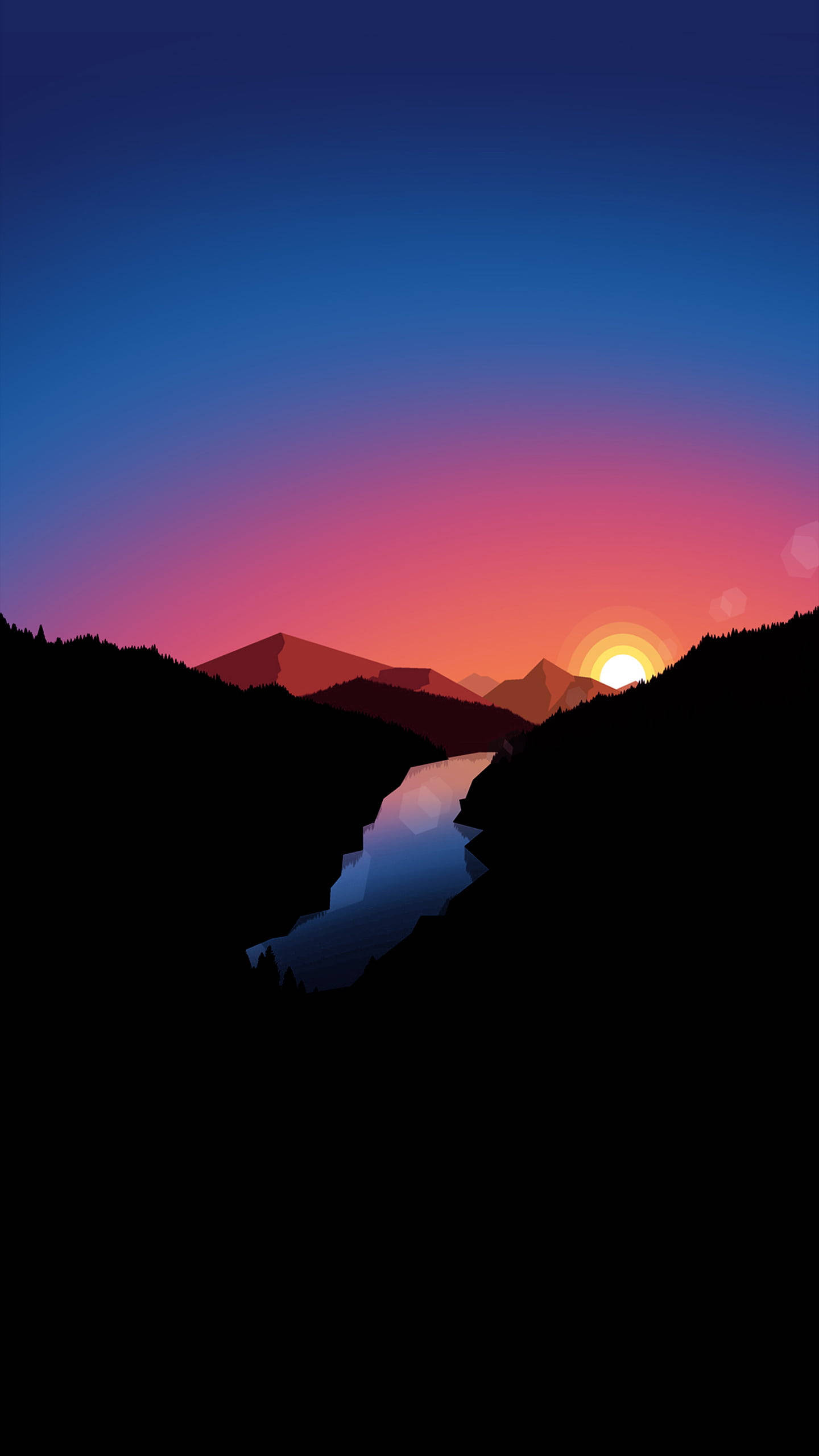 OLED, sunset, mountains, 2K Phone Wallpaper