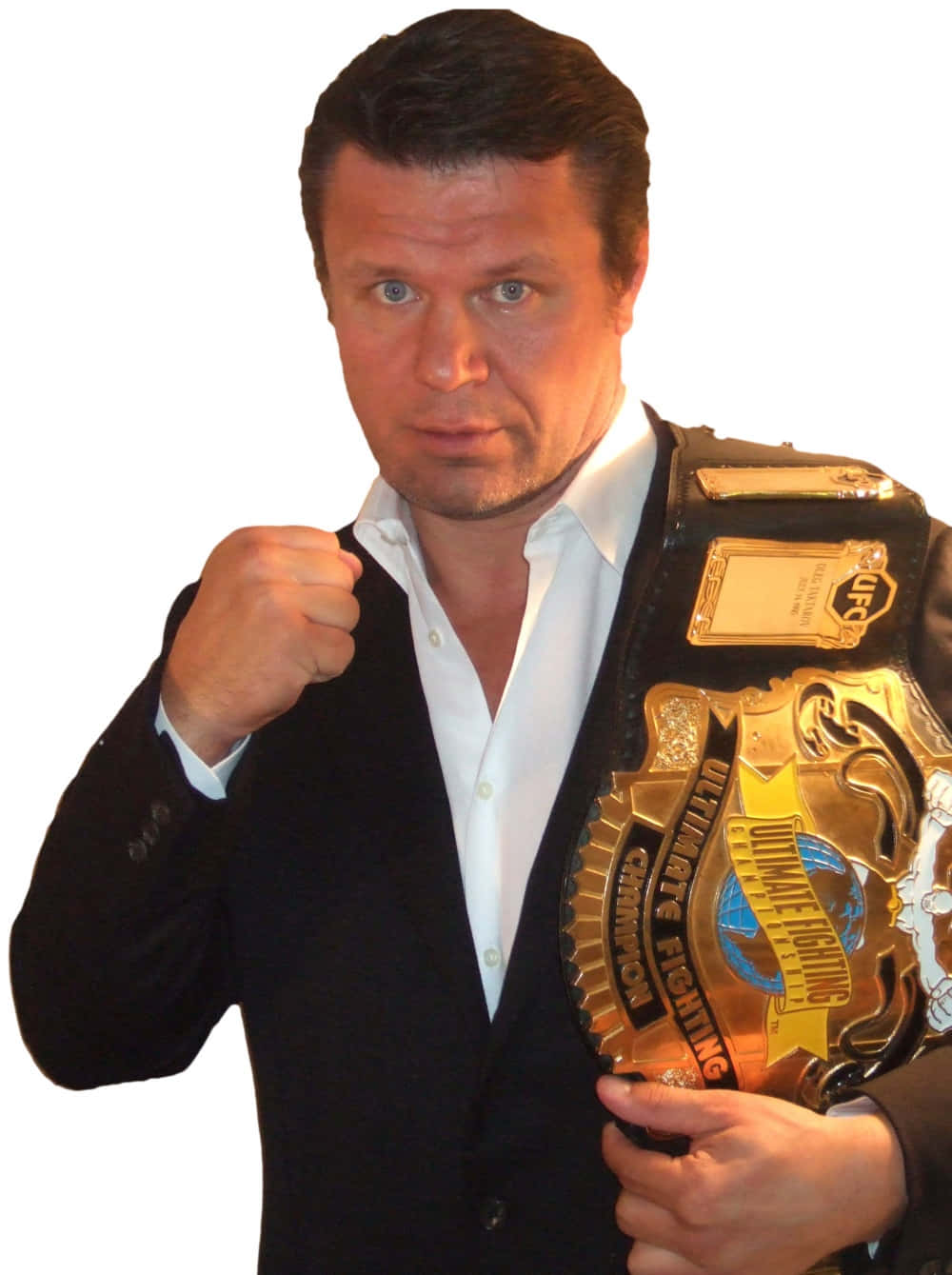 Oleg Taktarov, black suit, gold UFC championship belt, HD Phone Wallpaper