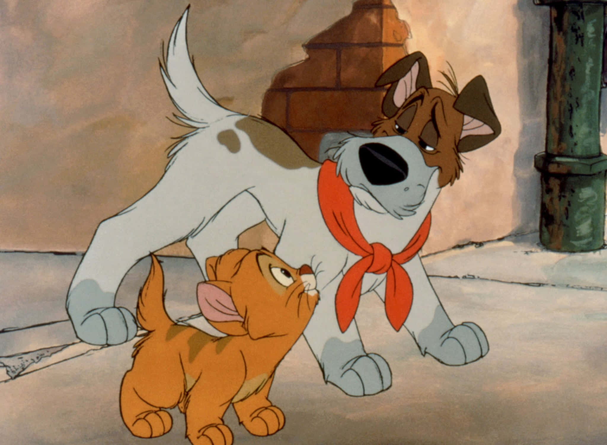 Oliver and company, white dog, red scarf, Full HD Desktop Wallpaper
