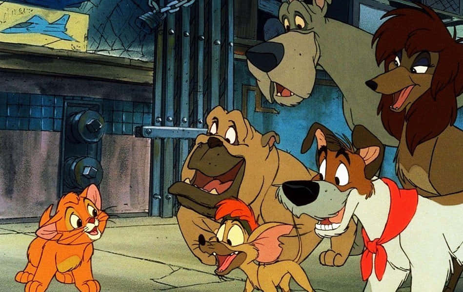 Oliver and company, animated dogs, cat, SD Desktop Wallpaper