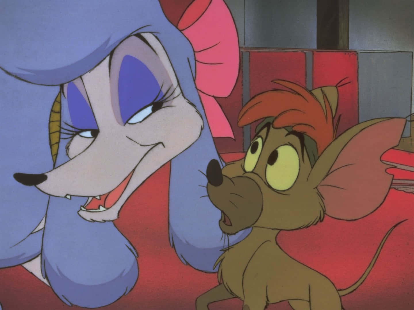 Oliver and company, blue-haired cartoon fox, pink bow, HD Desktop Wallpaper