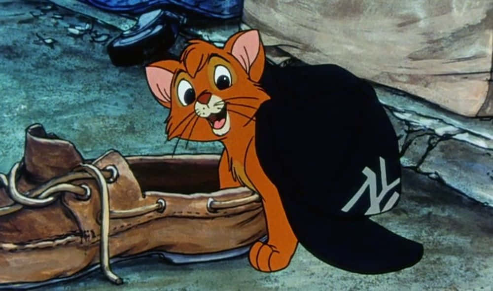 Oliver and company, orange cartoon cat, black baseball cap, SD Desktop Wallpaper