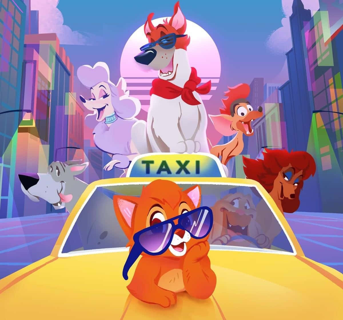Oliver and company, animated animal friends, cartoon taxi, SD Desktop Wallpaper