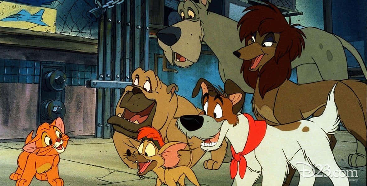 Oliver and company, animated dogs, cat, SD Desktop Wallpaper