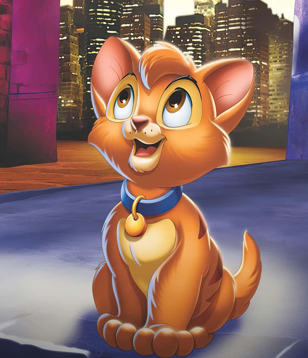 Oliver and company, orange cartoon kitten, rooftop, SD Phone Wallpaper