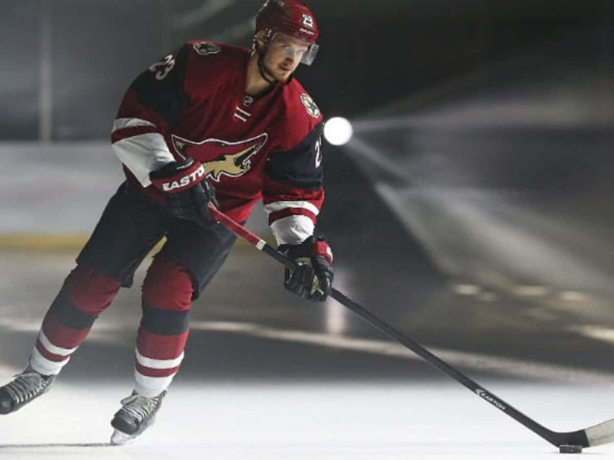 Oliver Ekman-Larsson, red and black uniform, ice, SD Desktop Wallpaper