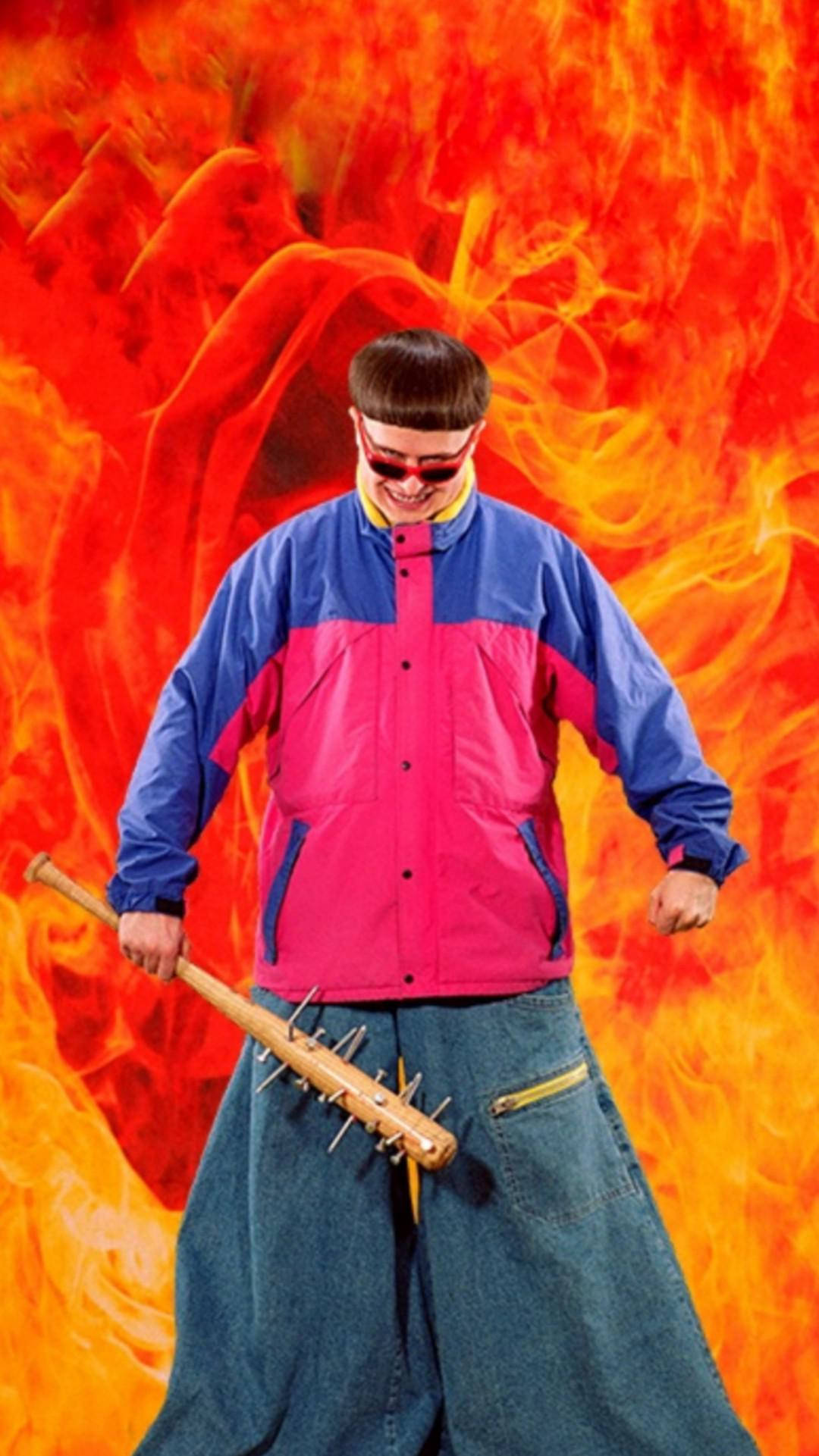 Oliver Tree, baseball bat with nails, 90s jacket, Full HD Phone Wallpaper
