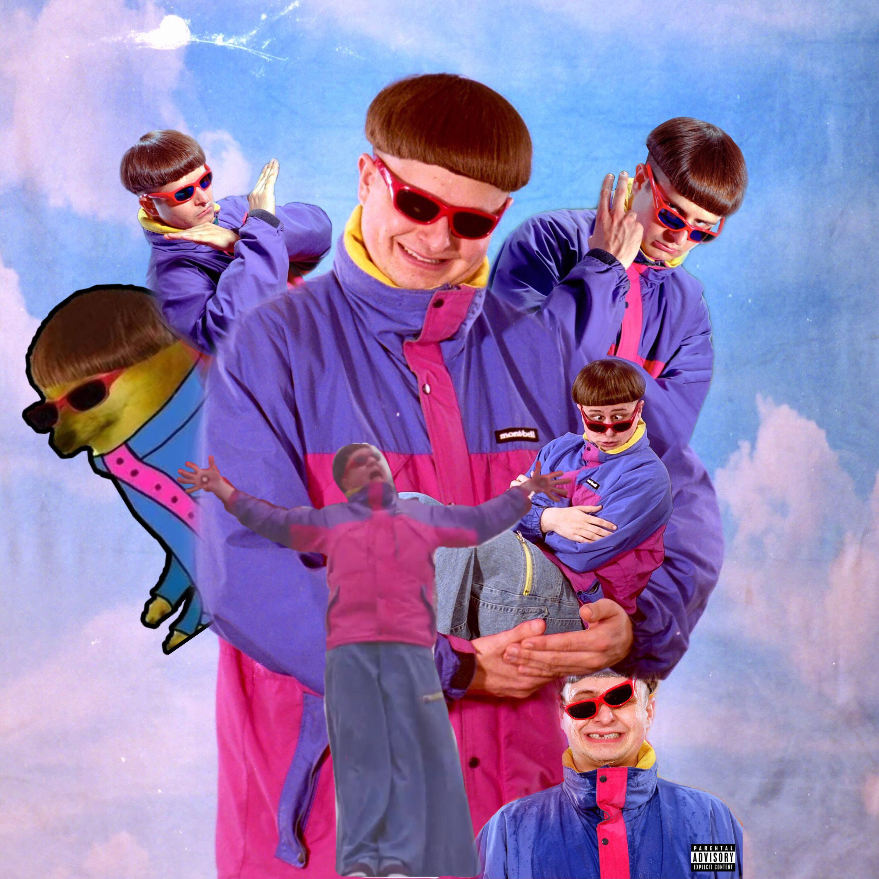 Oliver Tree, purple and pink 90s windbreaker, red sunglasses, 2K Desktop Wallpaper