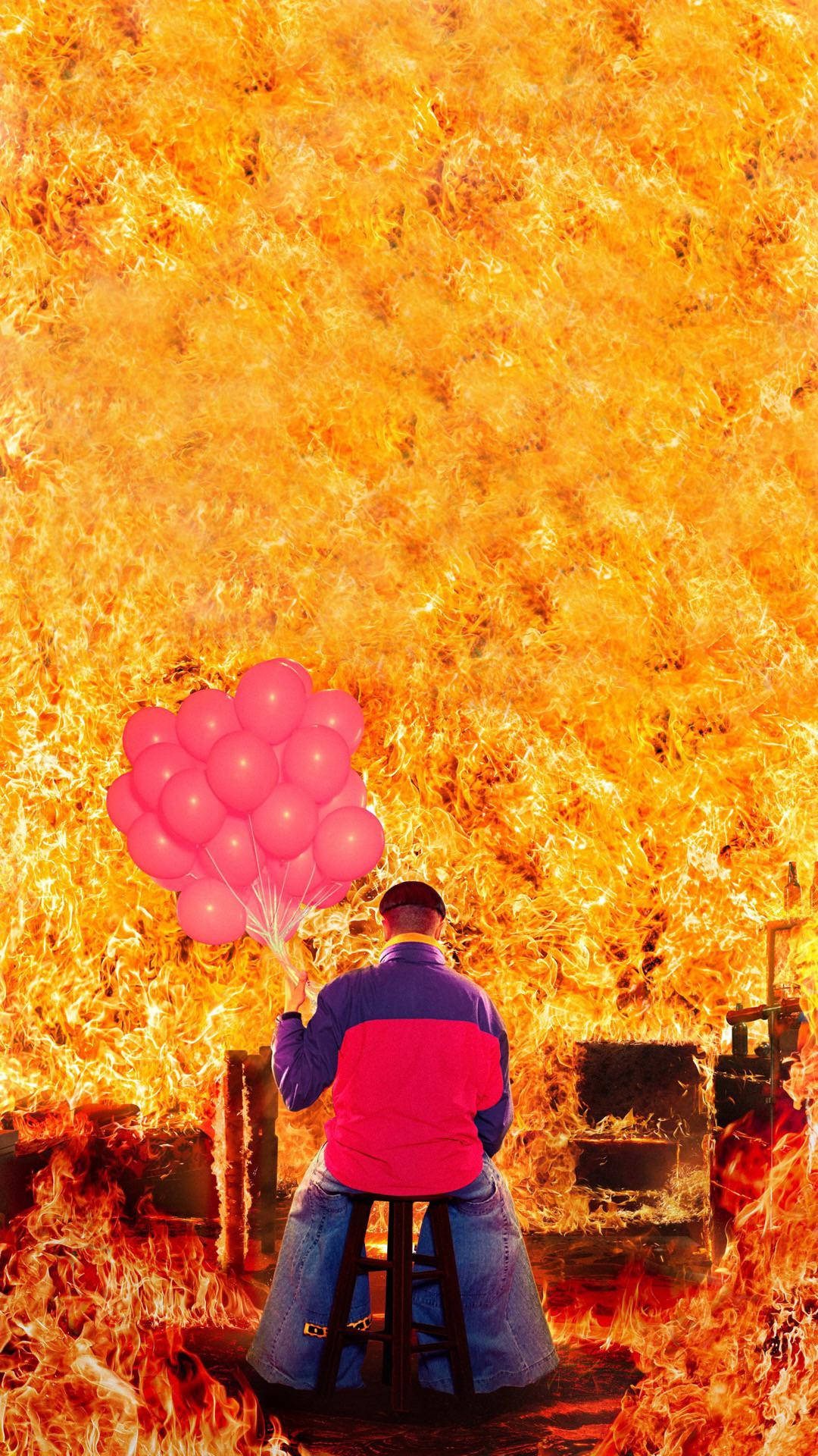 Oliver Tree, flames, pink balloons, Full HD Phone Wallpaper