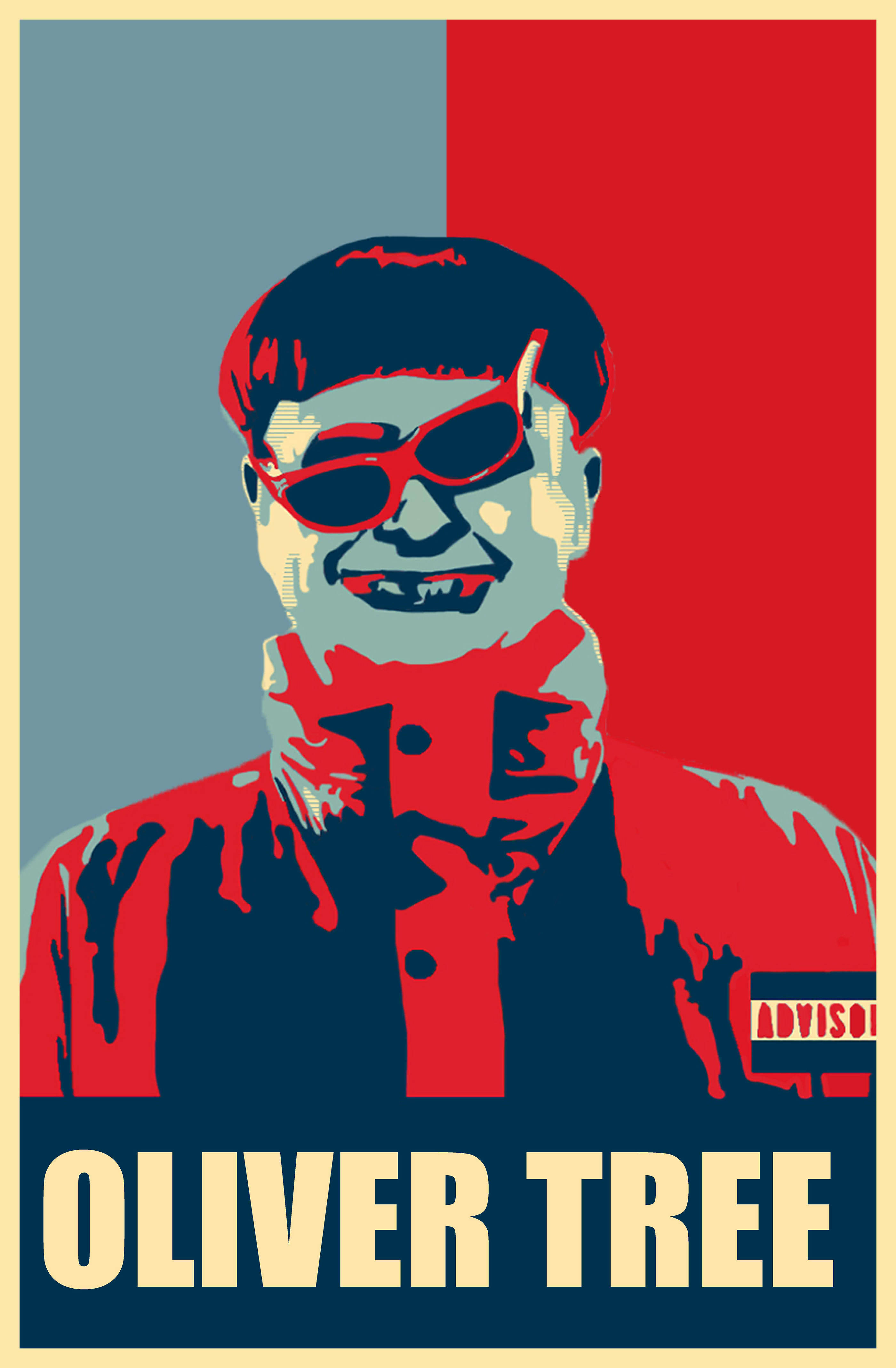 Oliver Tree, red sunglasses, split red and blue background, 4K Phone Wallpaper