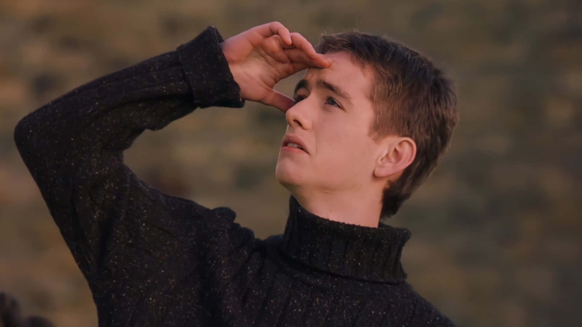 Oliver Wood, dark speckled turtleneck, blurred earthy background, Full HD Desktop Wallpaper