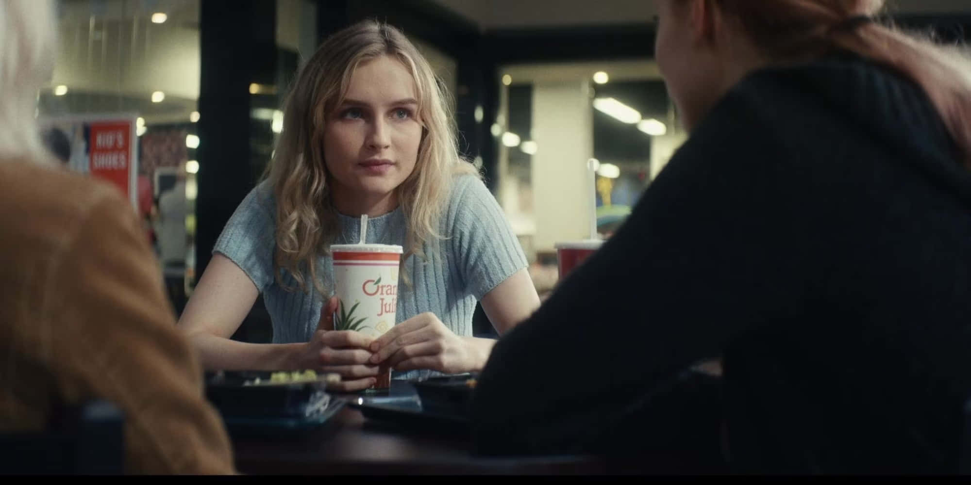 Olivia Dejonge, diner table, blonde hair, Full HD Desktop Wallpaper