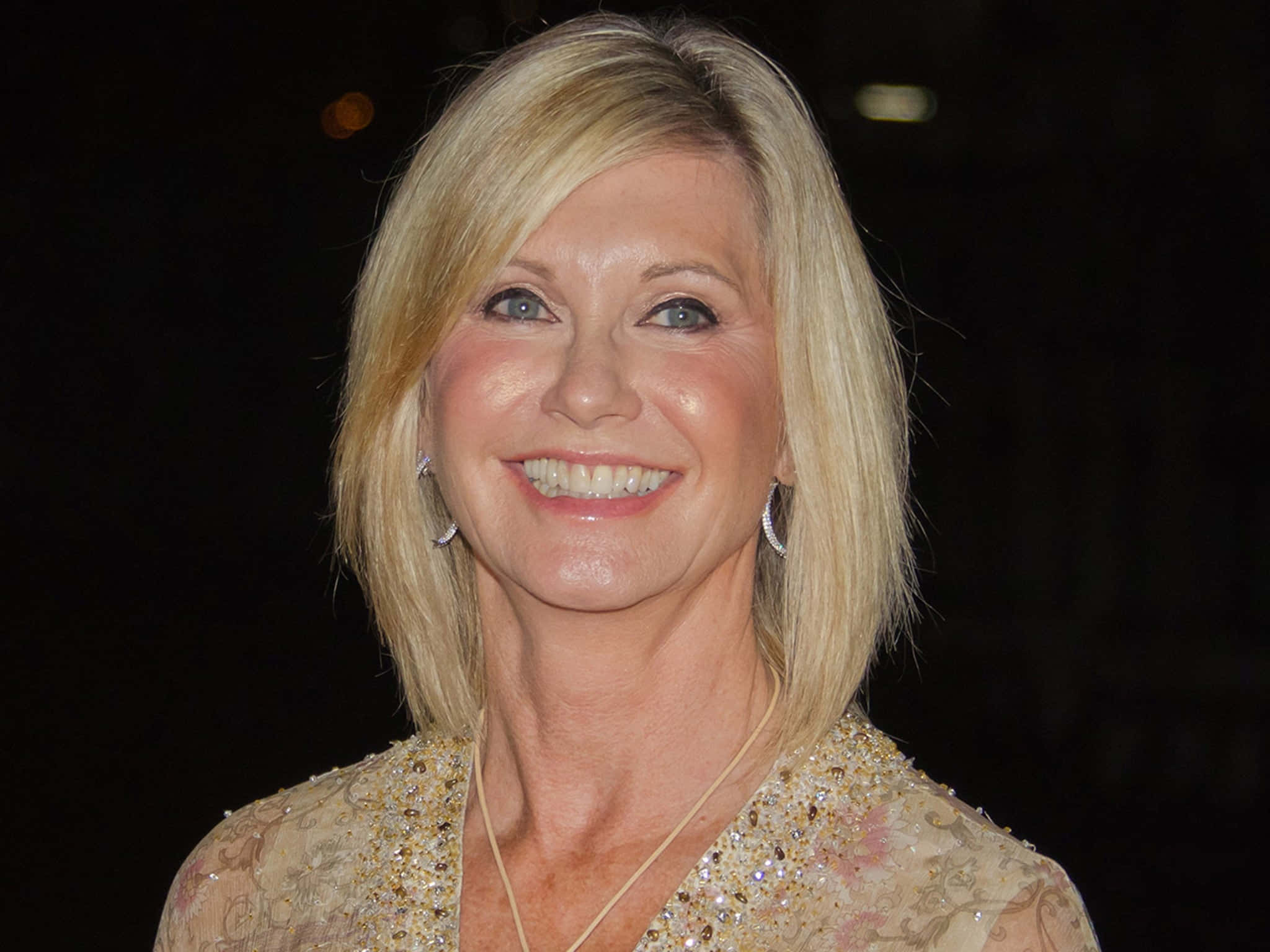 Olivia Newton John, beige dress, blonde woman, Full HD Desktop Wallpaper