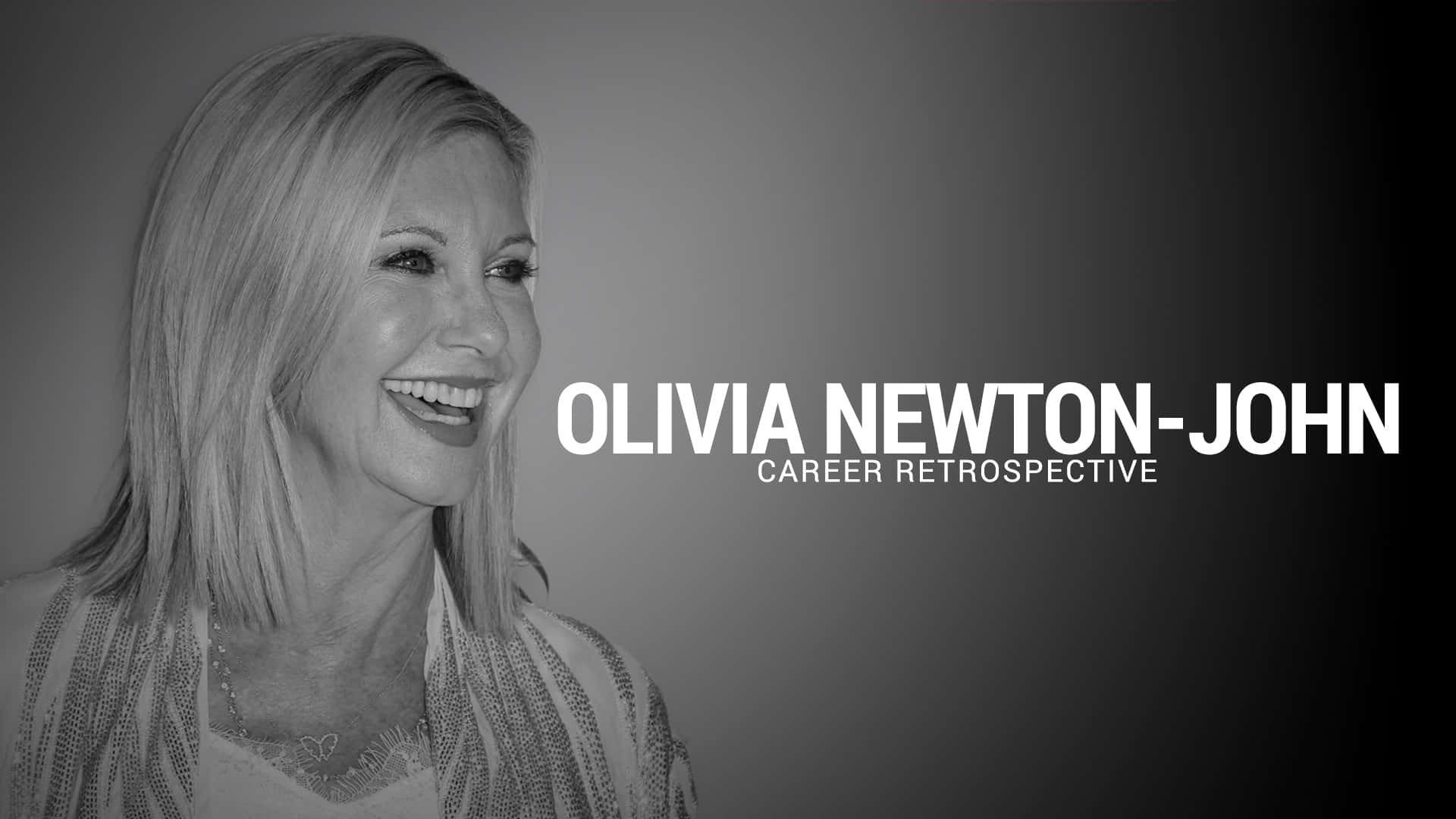 Olivia Newton John, black and white portrait, gradient gray background, Full HD Desktop Wallpaper