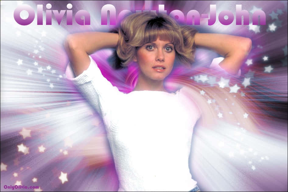 Olivia Newton John, white top, vibrant purple, SD Desktop Wallpaper