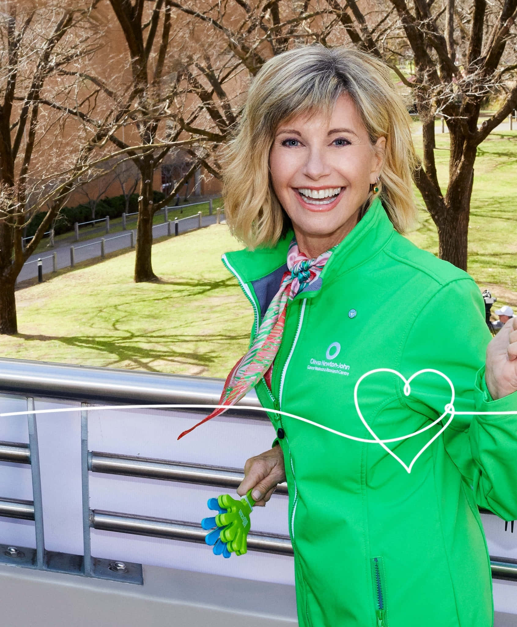 Olivia Newton John, bright green jacket, colorful glove, Full HD Phone Wallpaper
