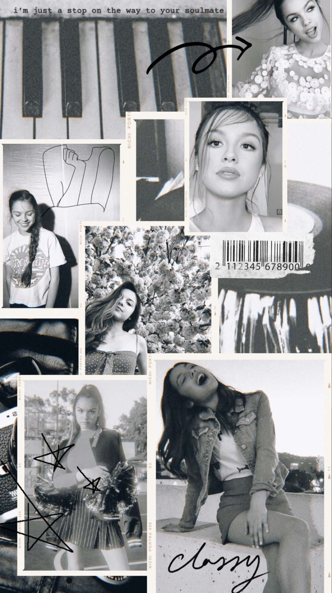 Olivia Rodrigo, black and white, collage, Full HD Phone Wallpaper