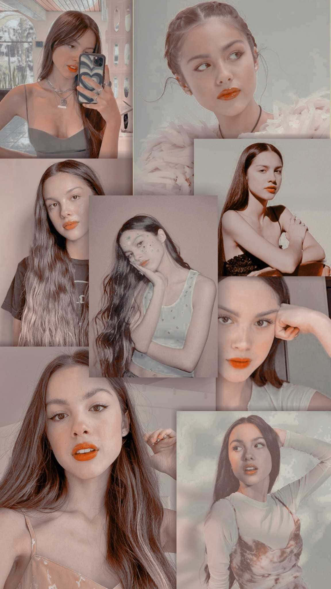 Olivia Rodrigo, pastel tones, orange lipstick, Full HD Phone Wallpaper