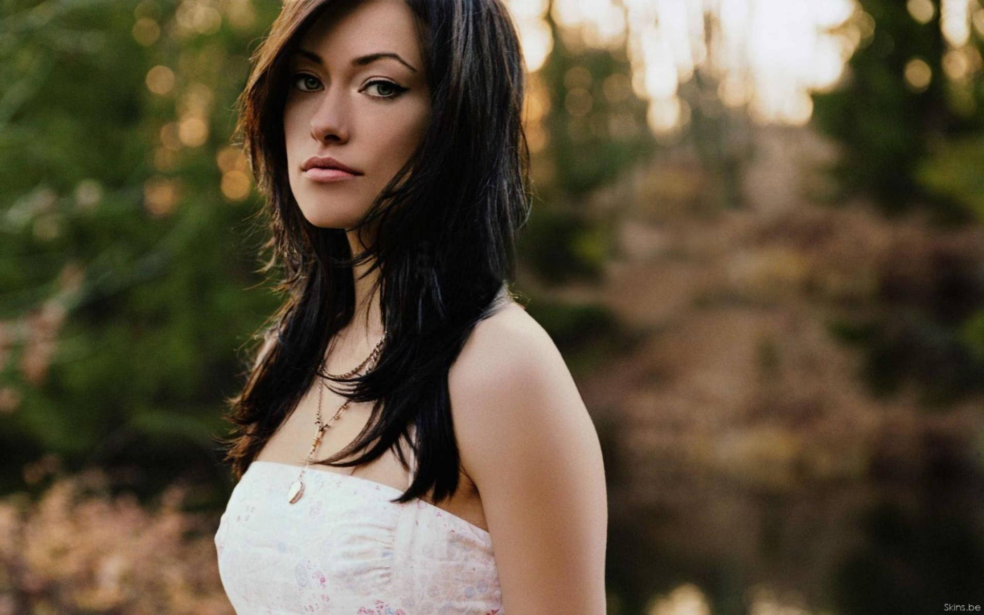 Olivia Wilde, black hair, white floral top, Full HD Desktop Wallpaper