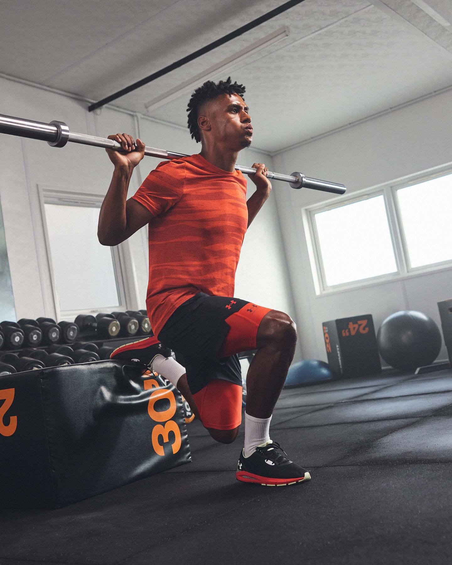 Ollie Watkins, orange athletic gear, barbell squat, HD Phone Wallpaper