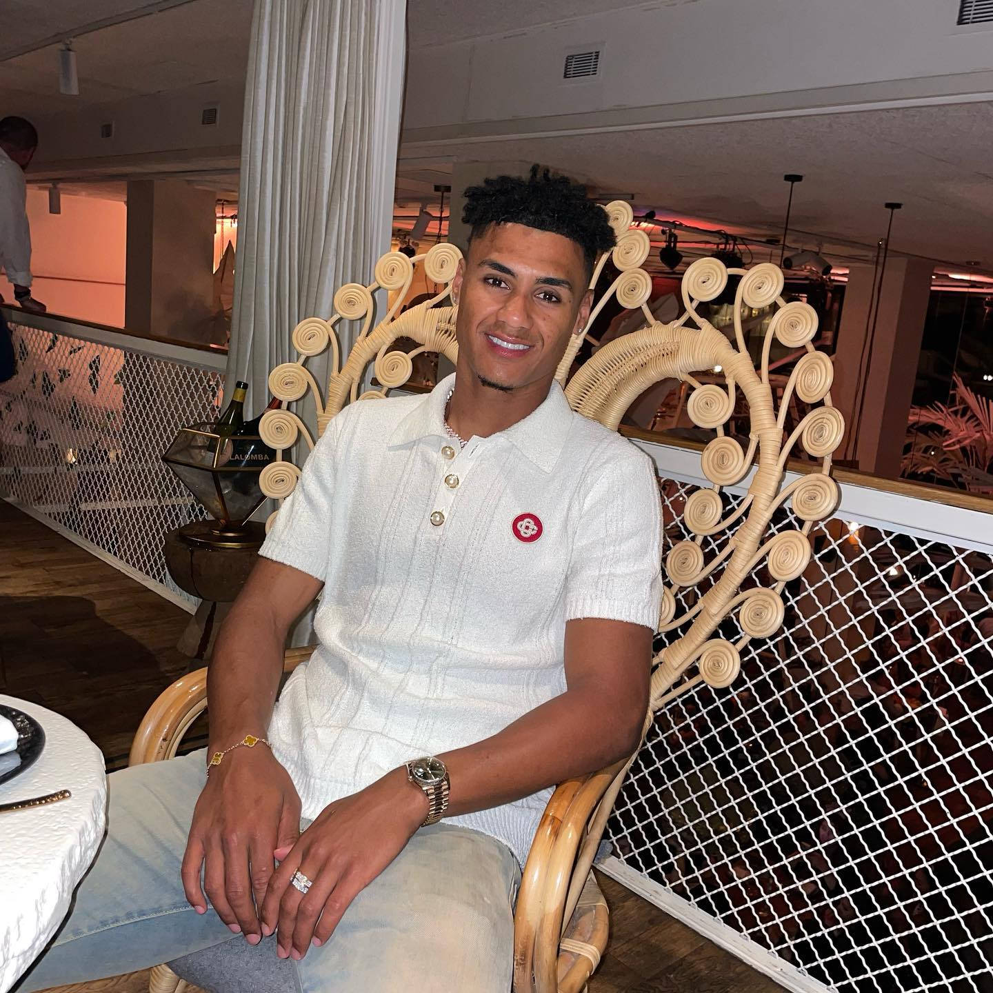 Ollie Watkins, white polo shirt, ornate wicker chair, HD Desktop Wallpaper