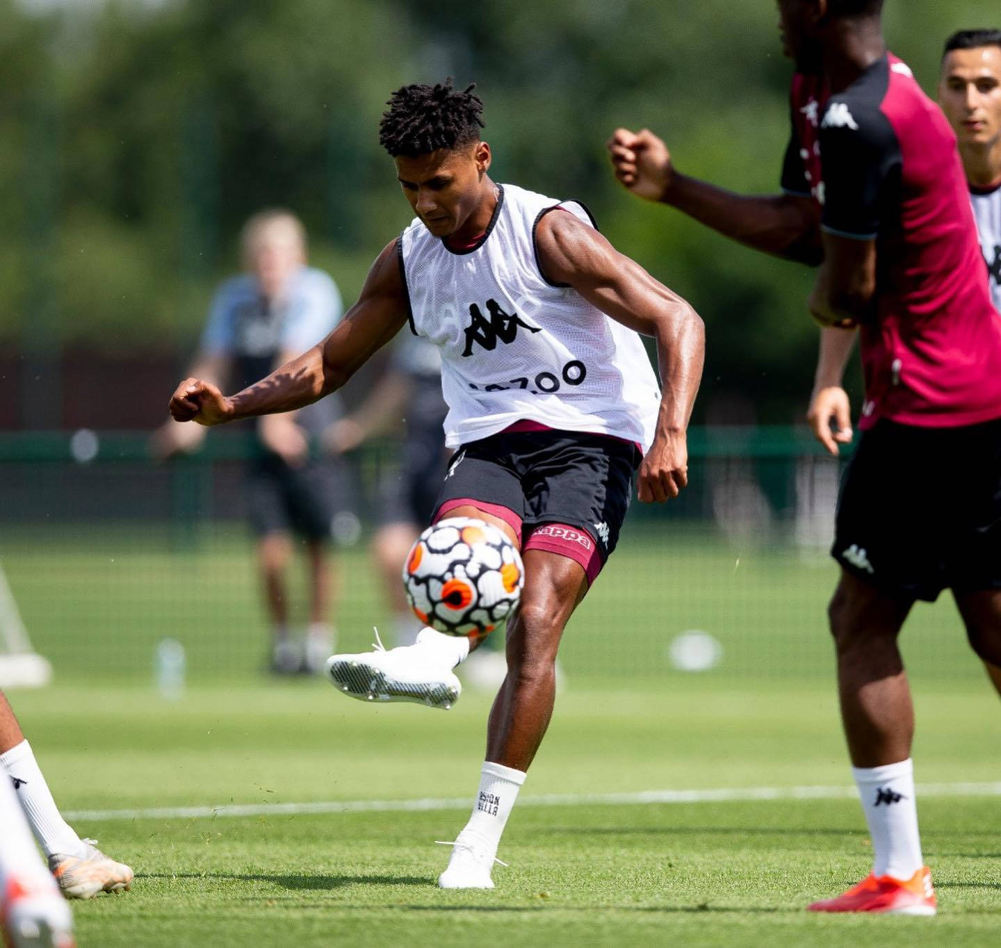 Ollie Watkins, white training vest, colorful ball, HD Desktop Wallpaper