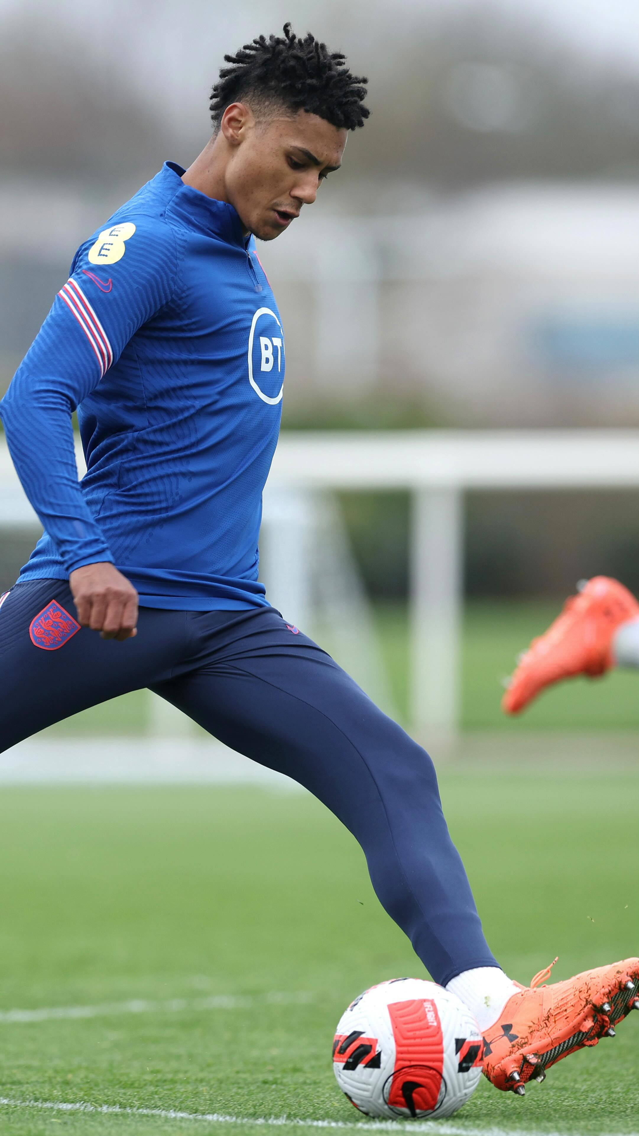 Ollie Watkins, blue training kit, white and red ball, 4K Phone Wallpaper