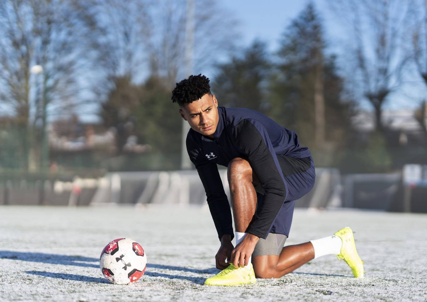 Ollie Watkins, bright yellow cleats, red and white ball, HD Desktop Wallpaper