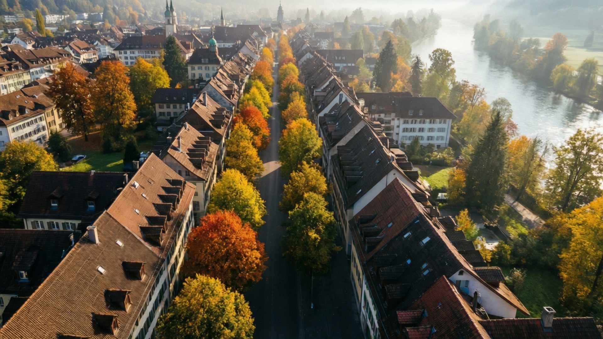 Olten, autumn, aerial view, Full HD Desktop Wallpaper
