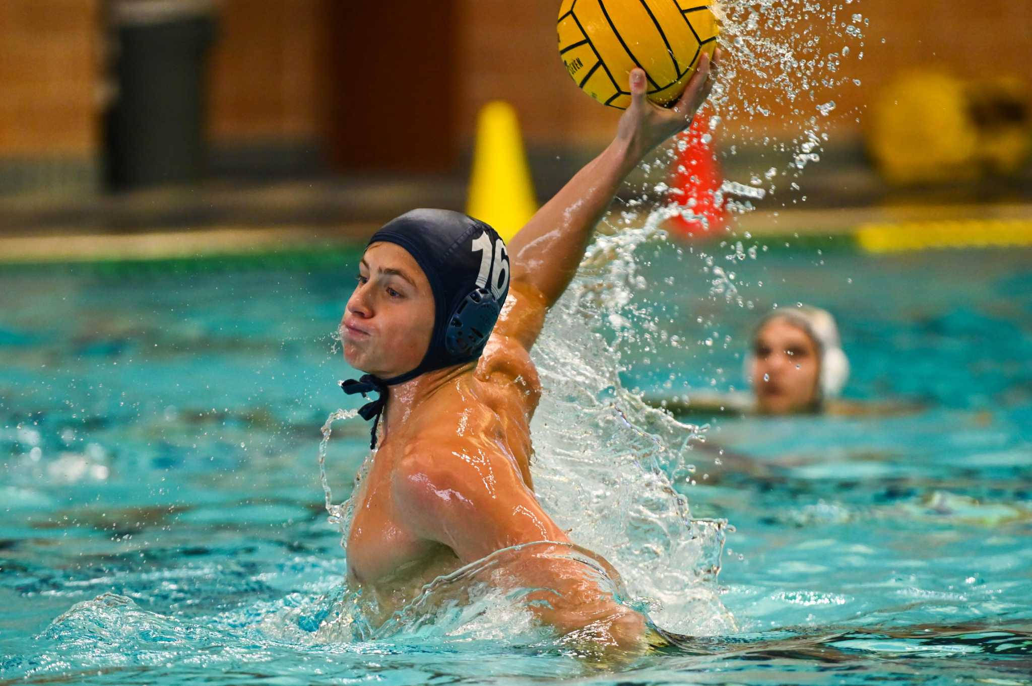 water polo player, blue cap, yellow ball, Full HD Desktop Wallpaper