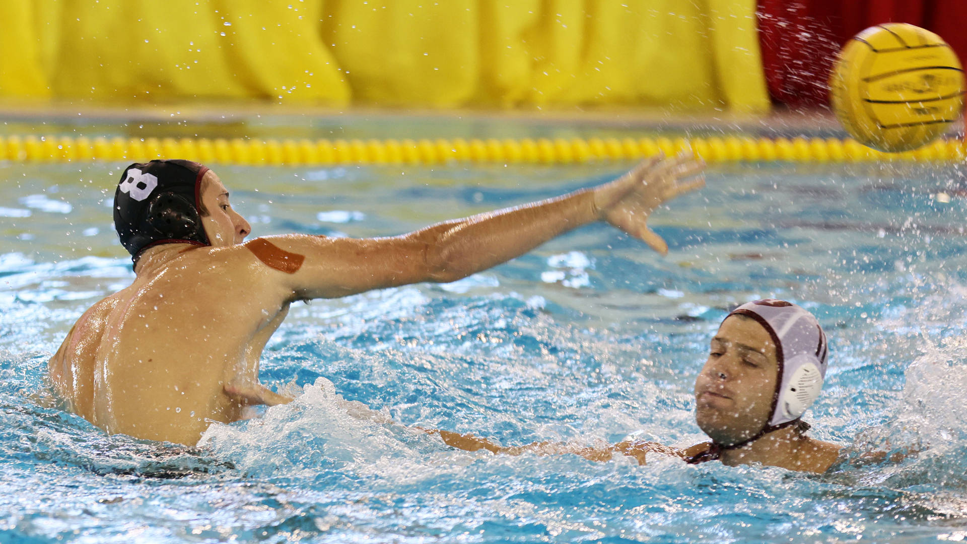 water polo athletes, pool, yellow ball, Full HD Desktop Wallpaper