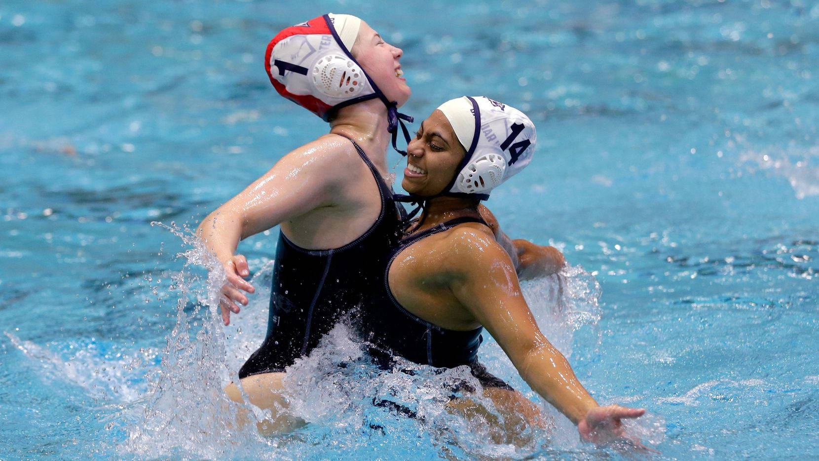 female water polo athletes, black swimsuits, caps, HD Desktop Wallpaper