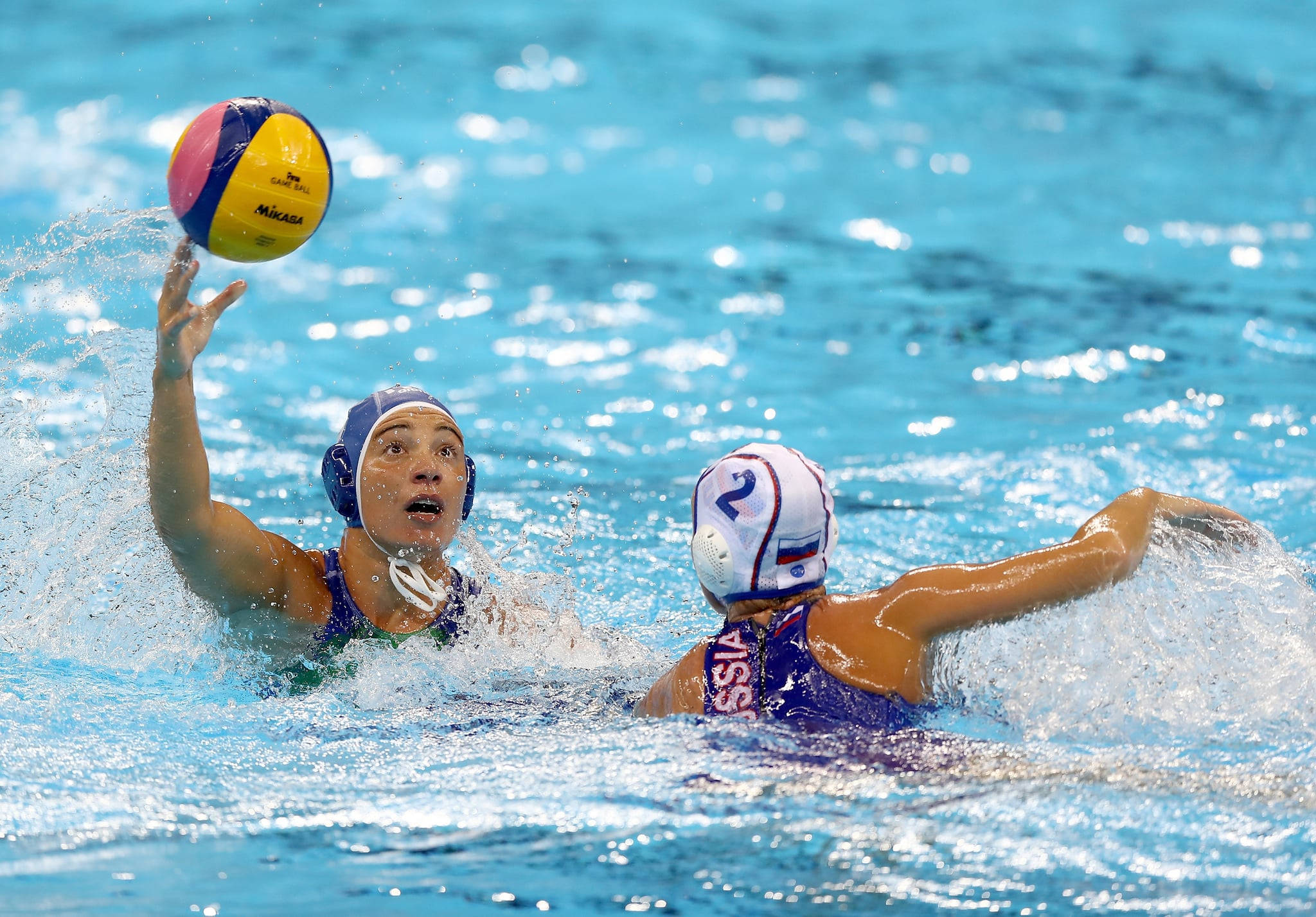 women's water polo team, water polo players, bright blue water, Full HD Desktop Wallpaper