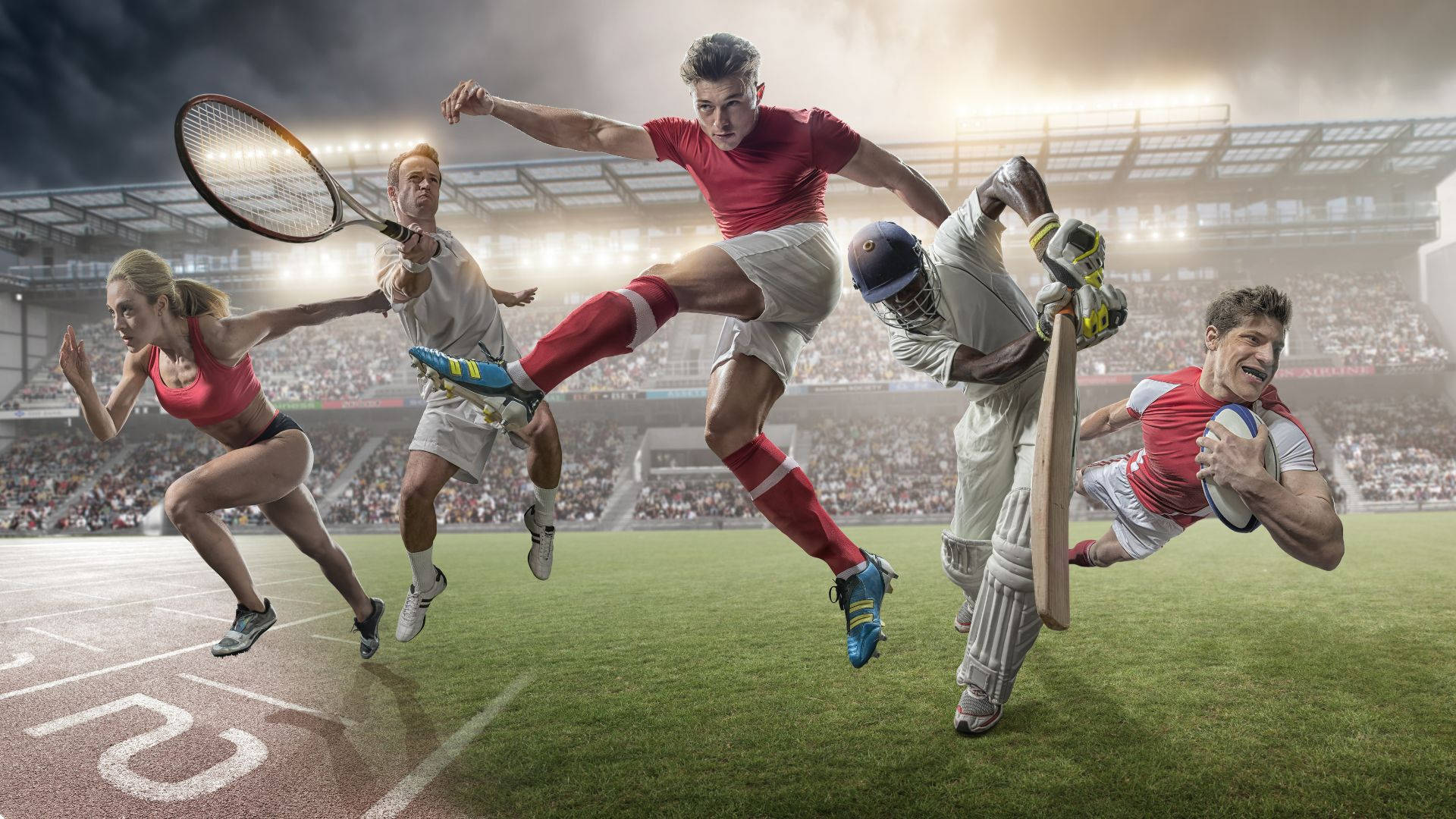 Olympic Sports, digital art, five athletes, Full HD Desktop Wallpaper