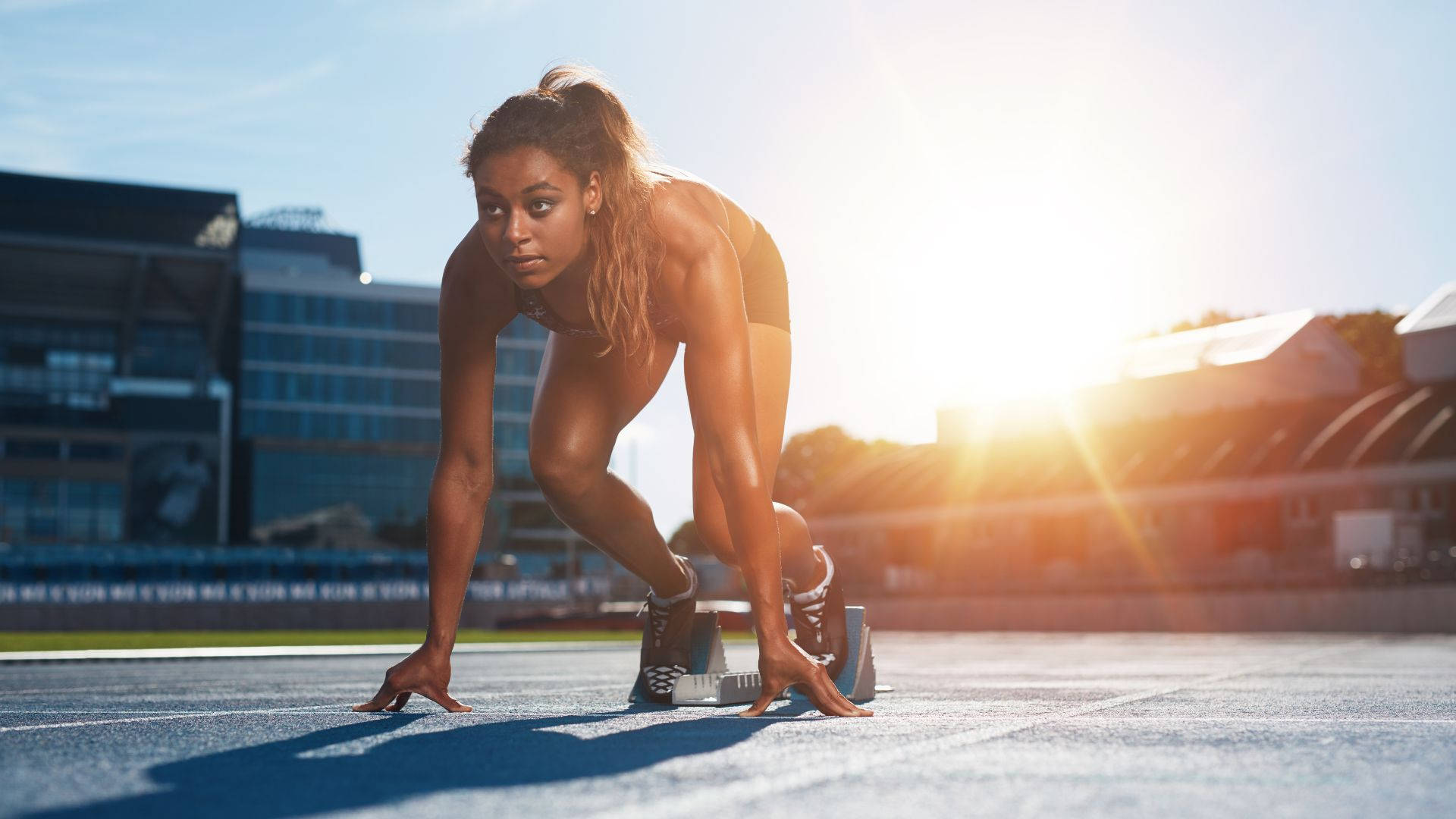 Olympic Sports, female sprinter, starting blocks, Full HD Desktop Wallpaper