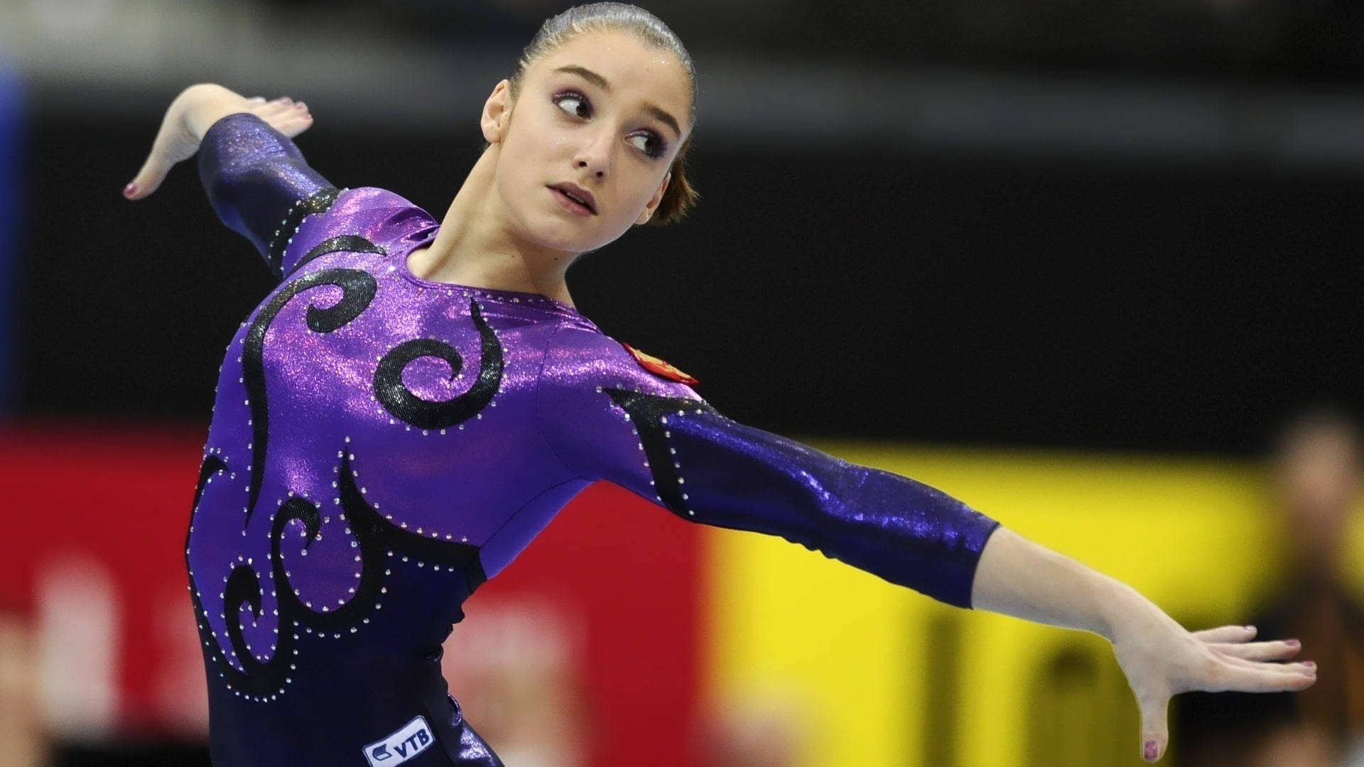 Olympics, graceful aliya, sparkling purple leotard, Full HD Desktop Wallpaper