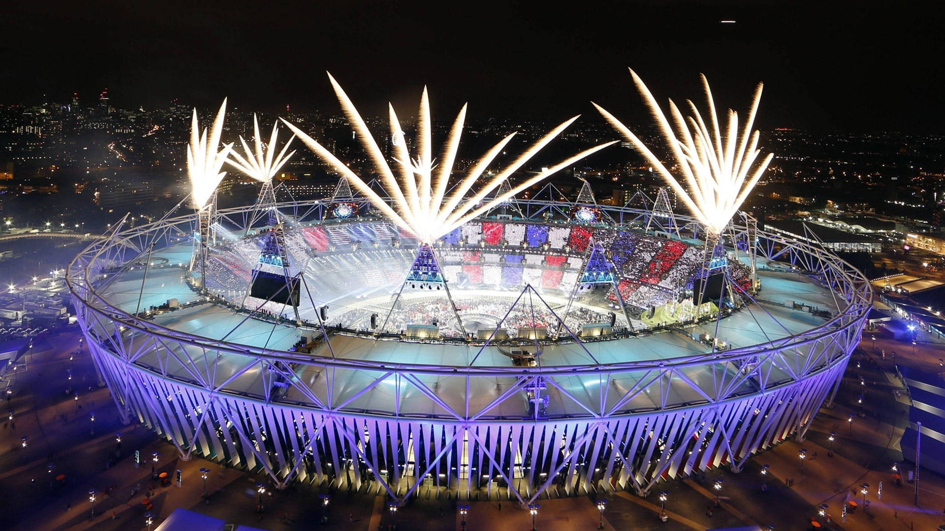 Olympics, stadium, fireworks, Full HD Desktop Wallpaper