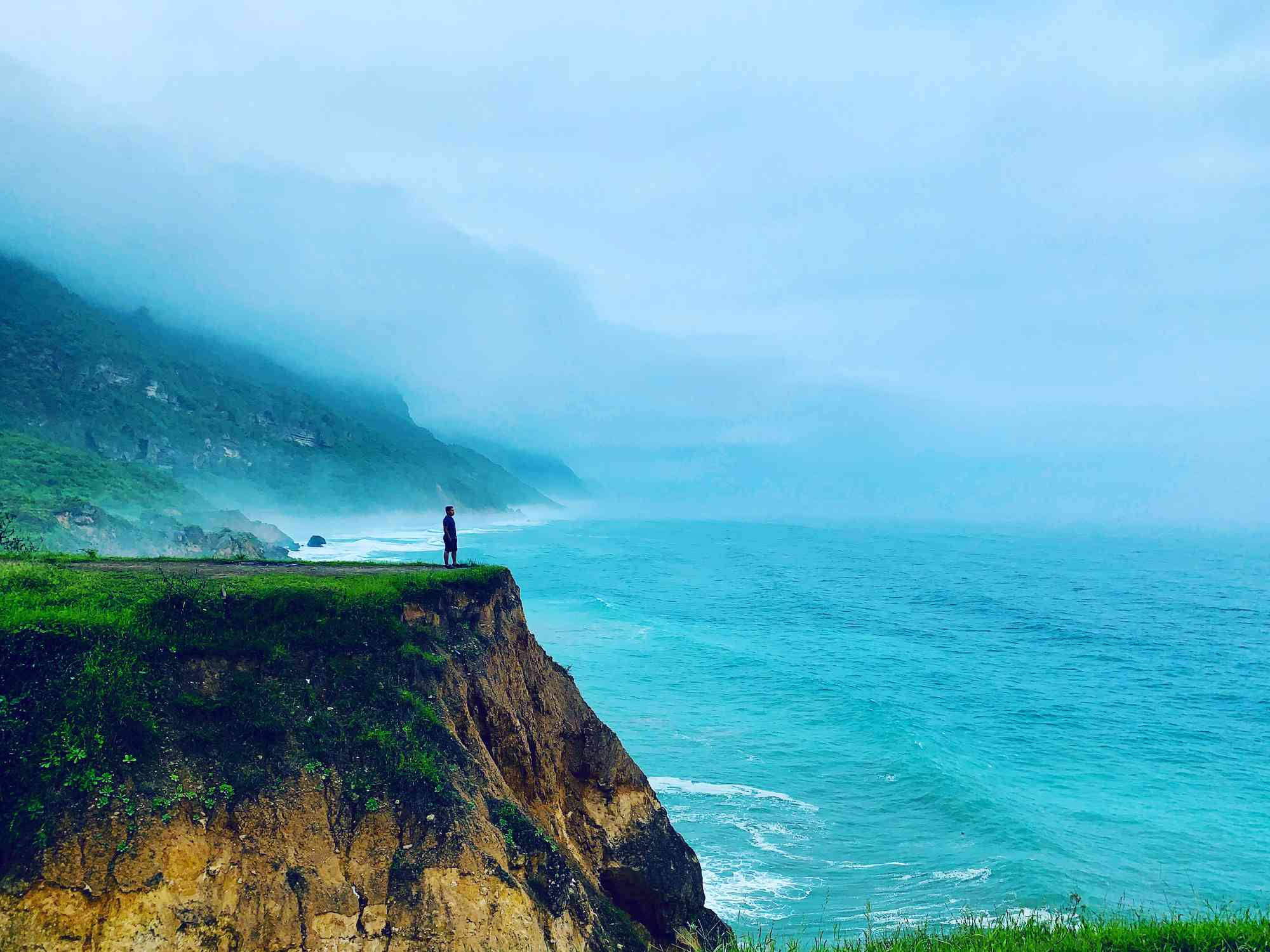 Oman, sea cliff, turquoise ocean, Full HD Desktop Wallpaper