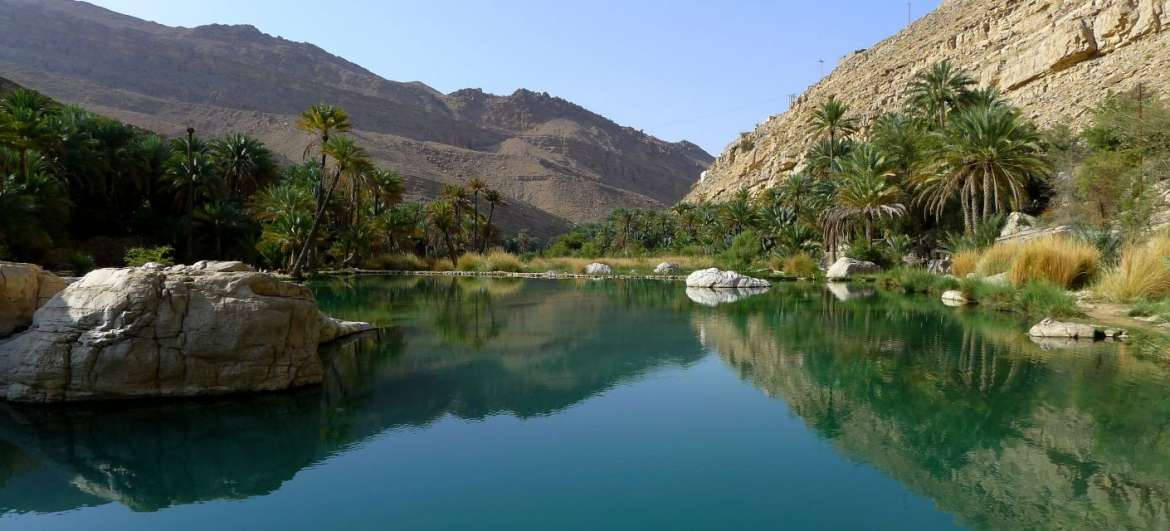 Oman, mountain view, oasis pool, SD Desktop Wallpaper