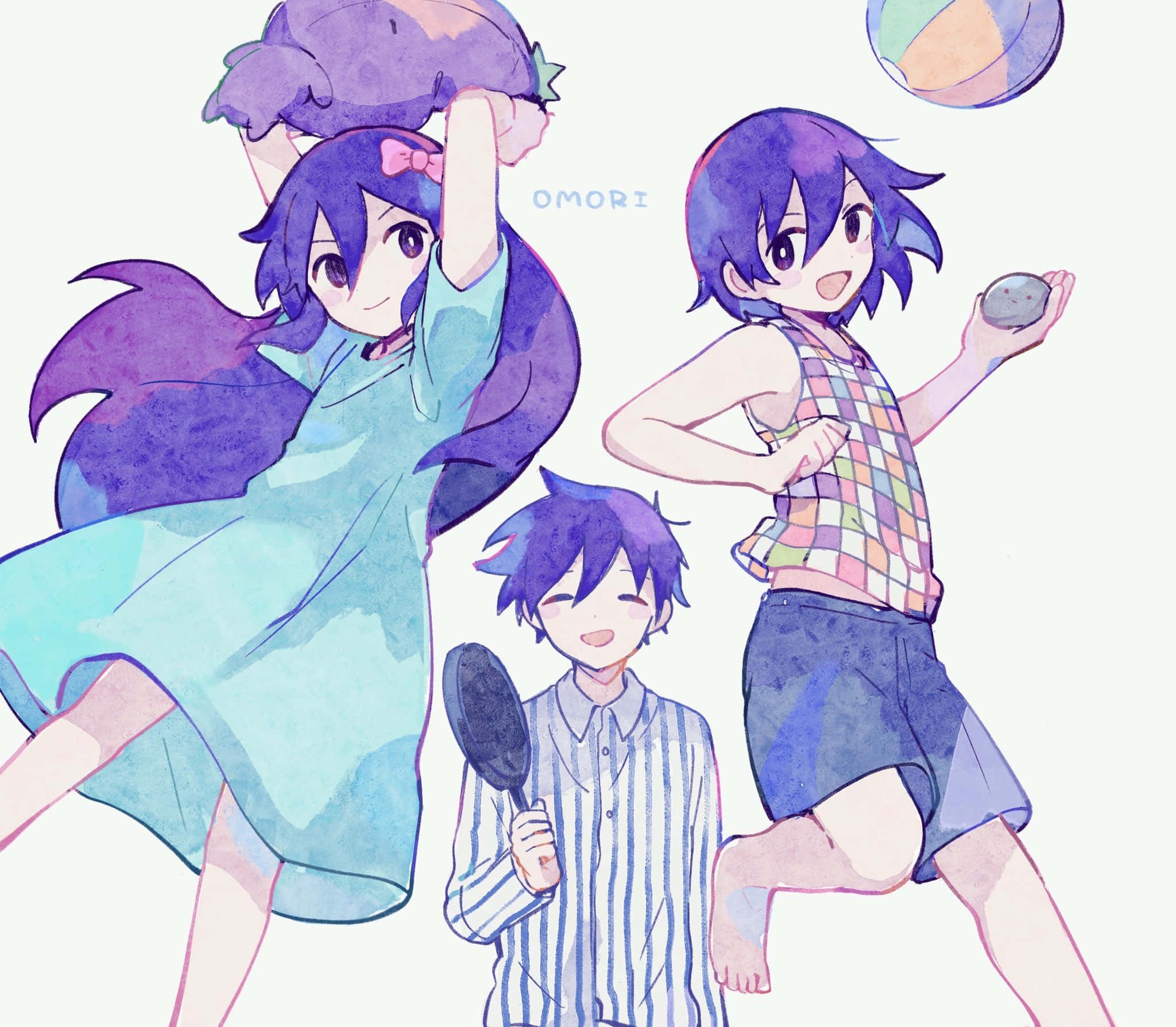 Omori Pfp, purple hair, beach ball, Full HD Desktop Wallpaper