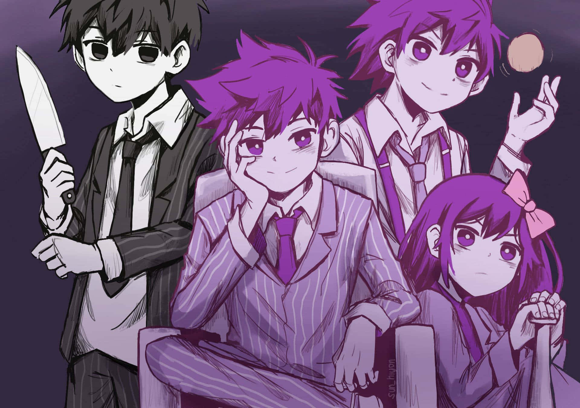 Omori Pfp, school uniforms, knife, Full HD Desktop Wallpaper