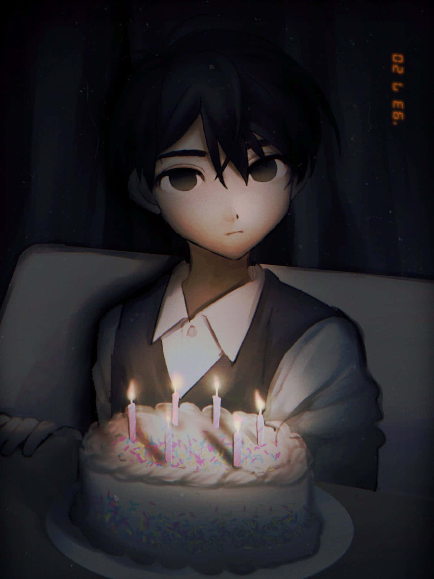 Omori, birthday cake, lit candles, HD Phone Wallpaper