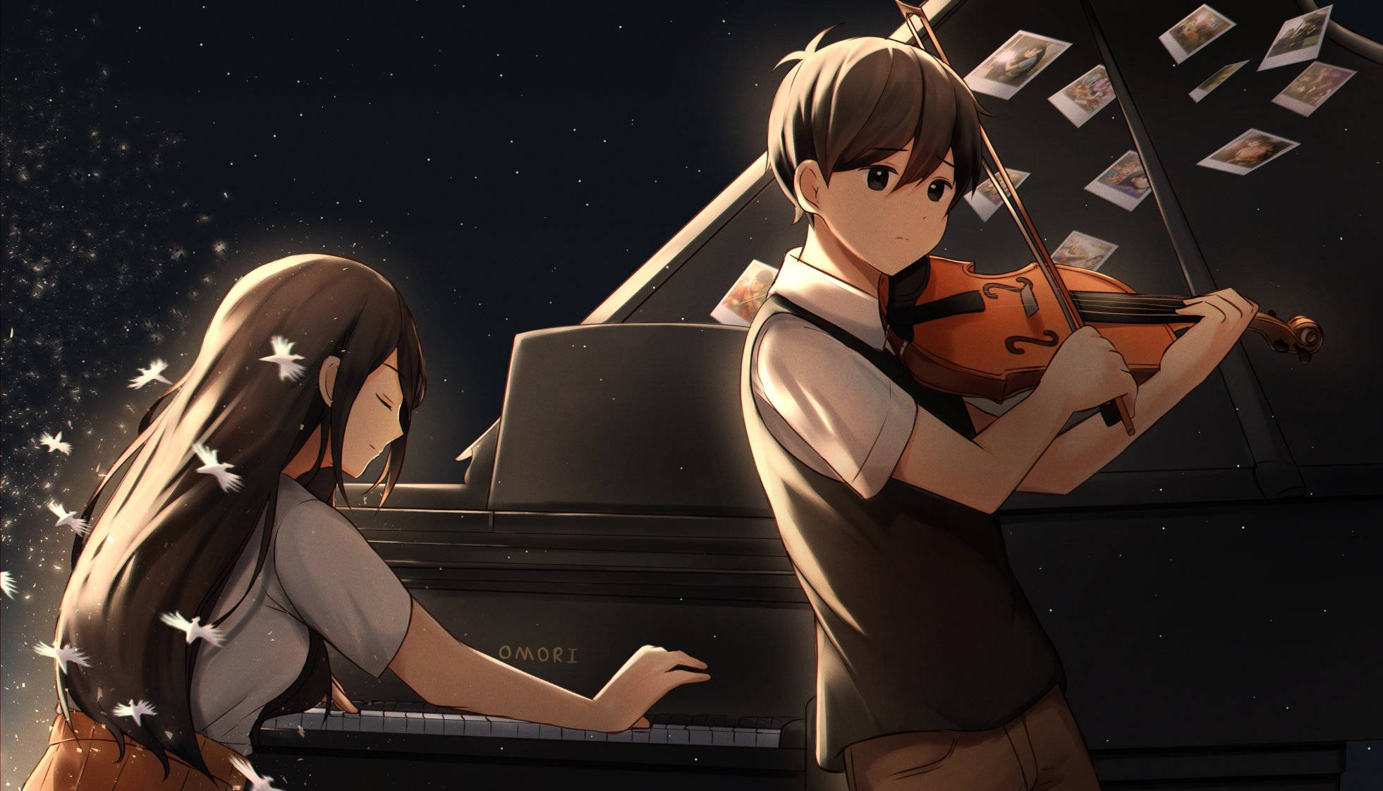 Omori, piano, violin, Full HD Desktop Wallpaper