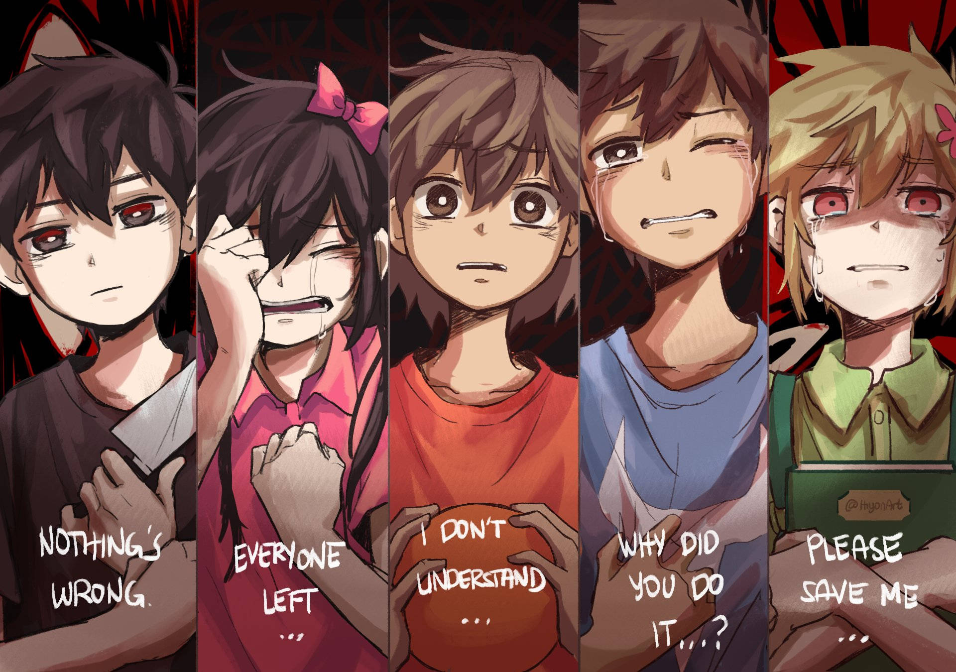 Omori, anime characters, emotional turmoil, Full HD Desktop Wallpaper