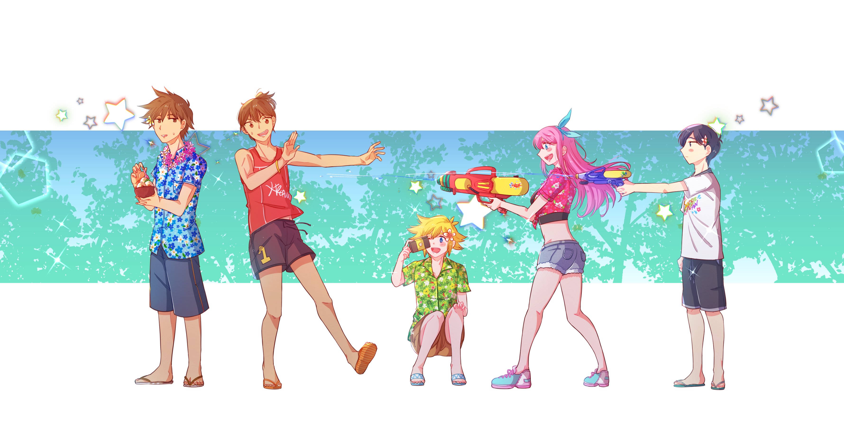 Omori, anime teens, summer clothes, 2K Desktop Wallpaper