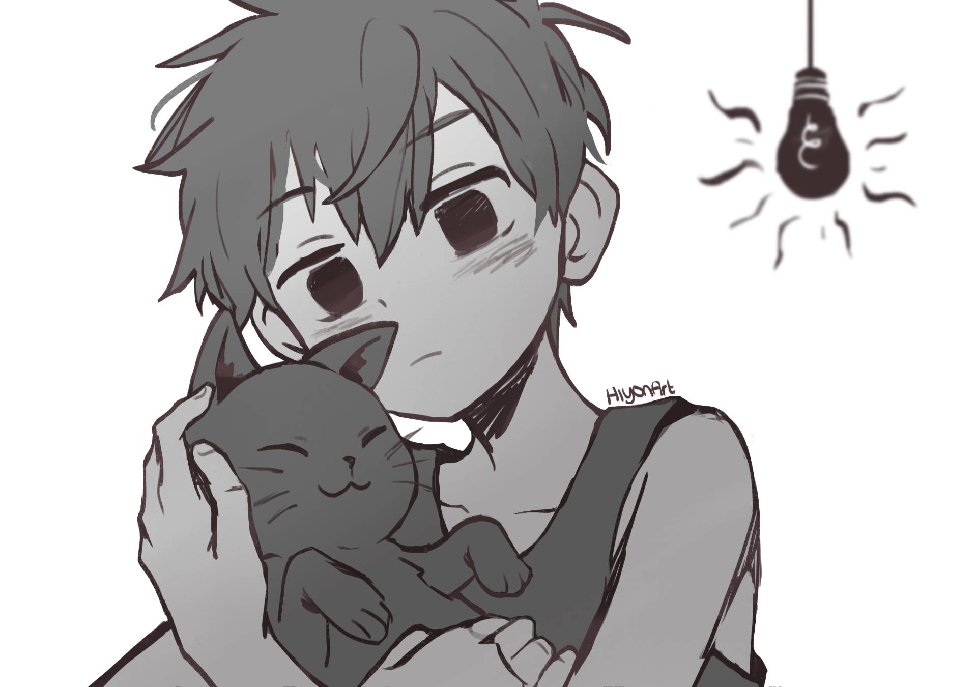 Omori, cuddling, mewo, Full HD Desktop Wallpaper